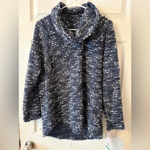 Ruby Rd. Blue and White Textured Cowl Neck Sweater